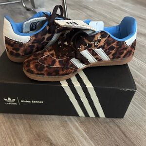 Adidas Wales Bonner x Samba Pony Leopard Print Sneakers with Blue Accents